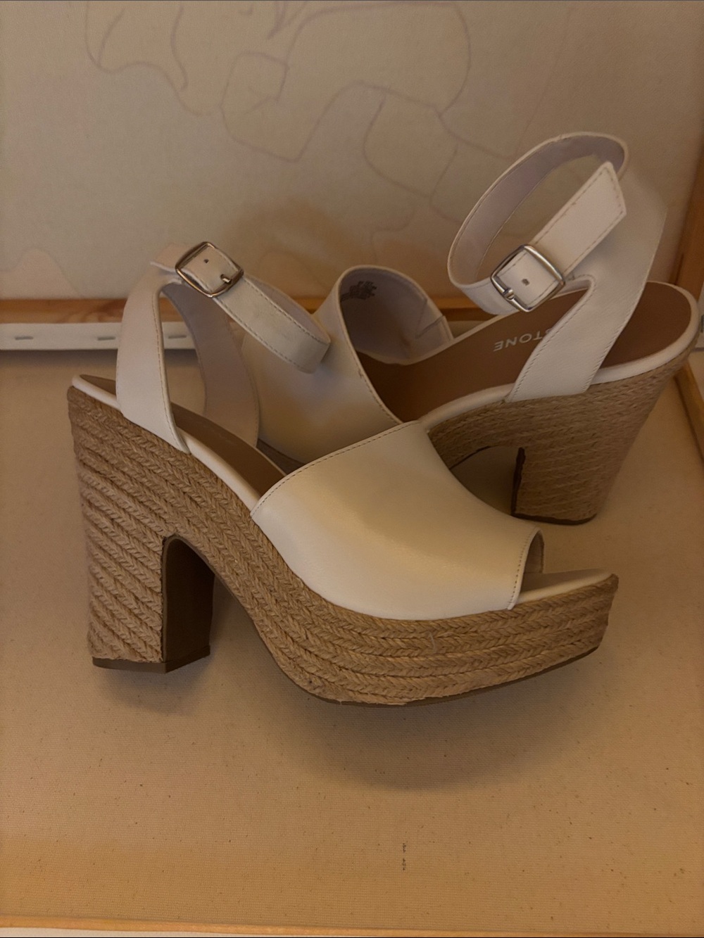 Sun + Stone White Platform Ankle-Strap Sandals